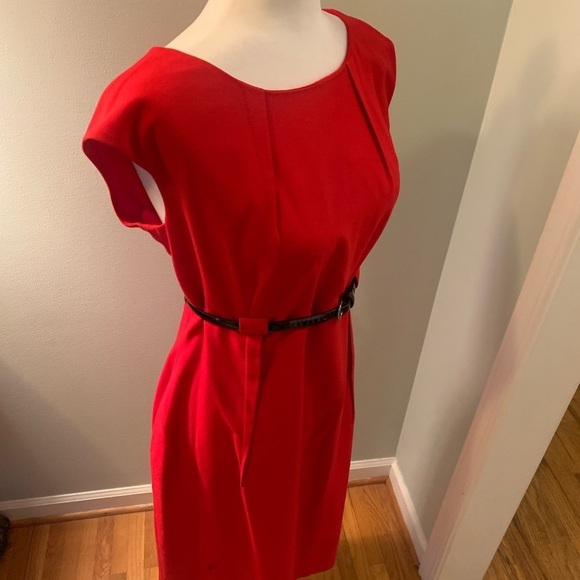 Calvin Klein red slim belted dress, size 12 - Picture 4 of 7